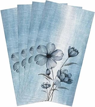 Spring Floral Kitchen Towels, Blue Ombre 18x28 Inch Soft Kitchen Dish Cloth, Retro Flowers Home Decor Cotton Linen Tea T