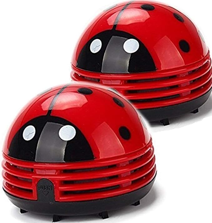Ladybug Cartoon Mini Vacuum Cleaner Desktop Vacuum Dust Keyboard Sweeper Cordless Portable Corner Cute 2Pcs