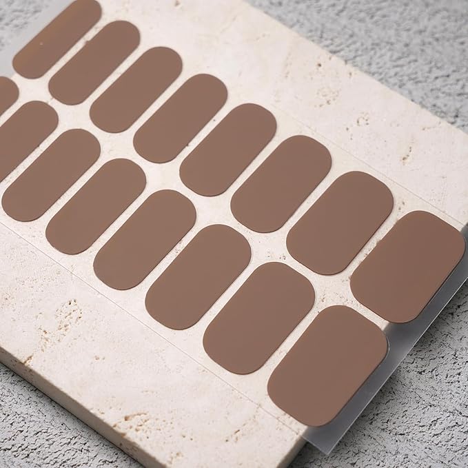 Nail Polish Strips, 32PCS Salon Quality Wraps, Long Lasting Gel Nail Stickers for Women Easy Apply& Remove (Taupe Brown)
