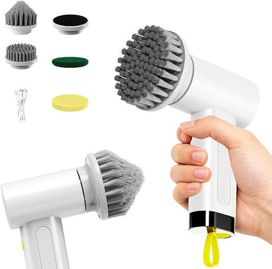 3000mAh Cordless Electric Spin Scrubber, 20W High-Torque IPX7 Waterproof Cleaning Brush with 6 Replaceable Heads, Dual Speed 150-180 Mins Runtime for Kitchen Bathroom Car
