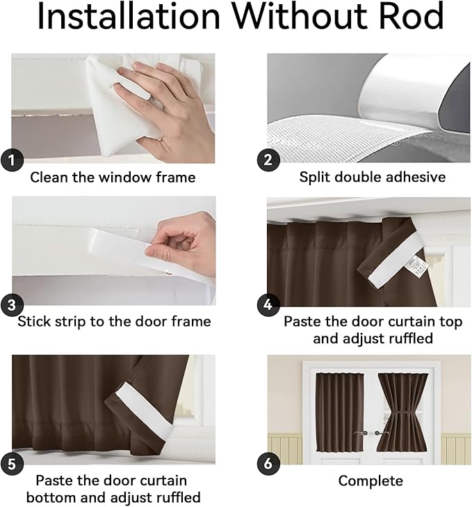 Vatge Door Window Curtains - Privacy Door Window Treatment Drapery for French Sliding Doors and Glass Patios, 1 Panel, W25 x L40, Brown