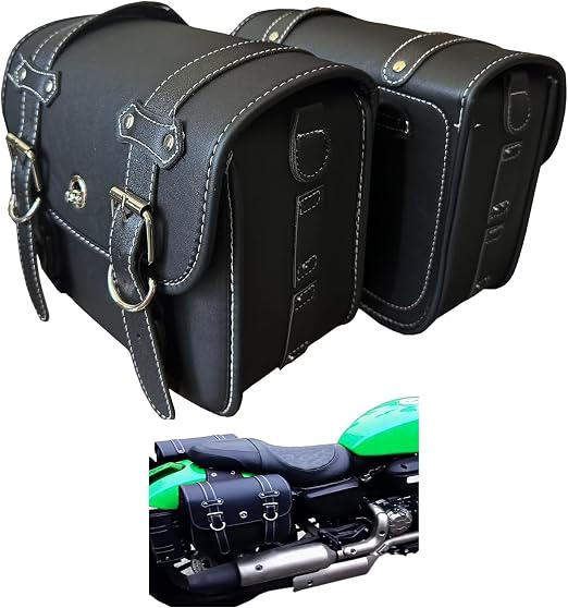 Faux Leather Motorcycle Saddlebags with Lock