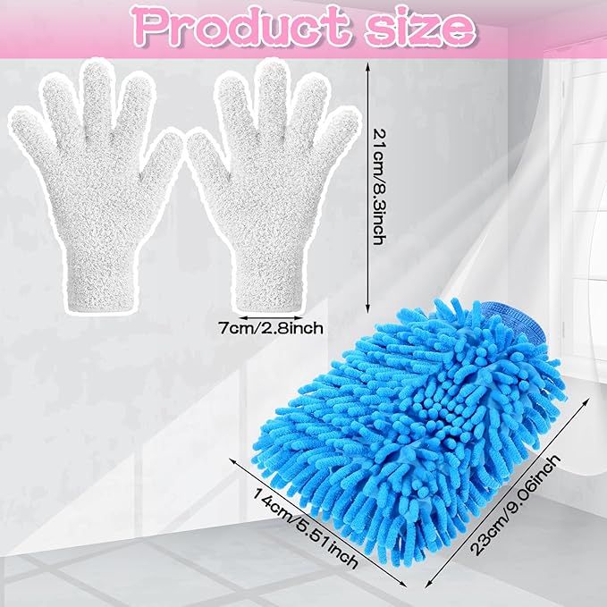 Potchen 6 Pcs Microfiber Dusting Mitt Gloves for Plants Washable Dusting Gloves for House Cleaning Furniture Car Washing
