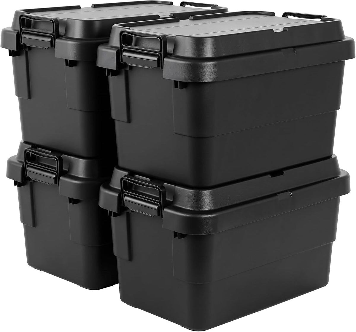 52 QT Storage Bins with Lids, Heavy Duty, Black, Stackable, 4-Pack