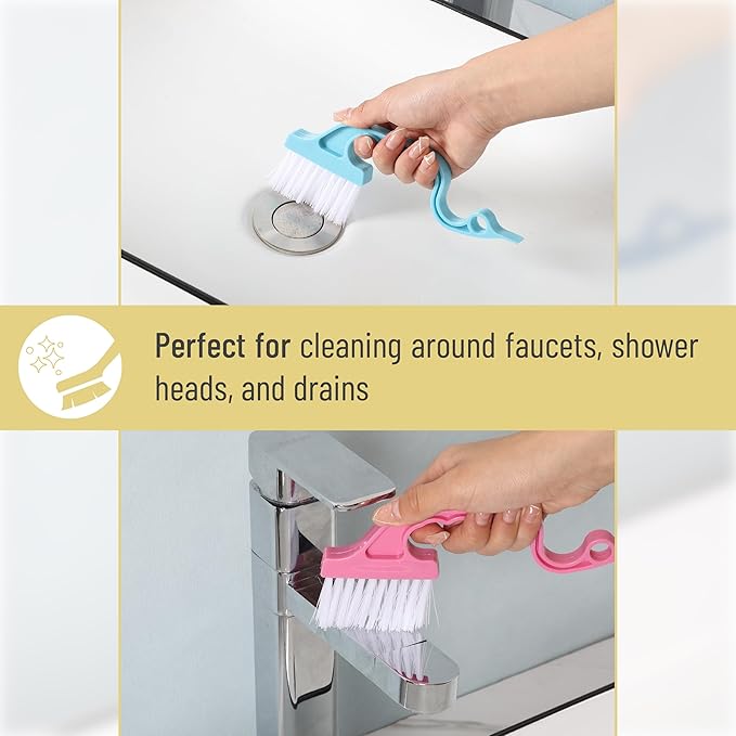 Slick- Window Track Cleaning Brush, 2 Pack, Yellow/Purple Ergonomic Handle, Built-in Scraper, Multipurpose, Window Track Cleaning Tools