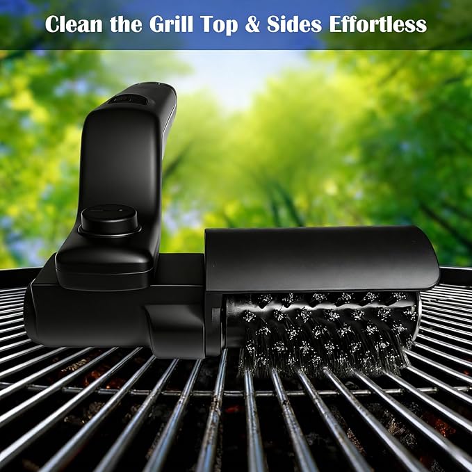 Cordless Electric Grill Brush with Adjustable Angle, 3-Speed Power Motor & Stainless Steel Head - Rechargeable, 90-Min Runtime, Waterproof Grill Cleaner for BBQ Grates & Griddles (Black)