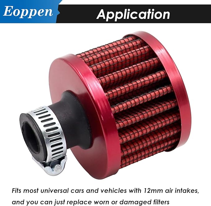 2Pcs 12mm Air Filter Mini Universal Vent Crankcase Cold Air Intake Breathe Filter for Car and Motorcycle (Red)