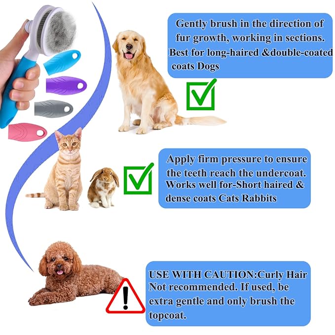 Self Cleaning Slicker Brush - Cat Brush Skin-Friendly Deshedding Grooming Massaging Tool for Long & Short Haired Pets, Cat Hair Brushes Removes Undercoat for Dogs Cats Rabbits-UPGRADED (2Pack Blue)