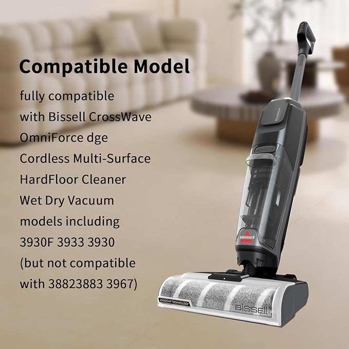 3930F 3933 3930 Roller Brushes & H13 Filters Replacement Kit for BISSELL CrossWave OmniForce Edge Cordless Cleaner - Includes 3 H13 Filters, 3 Brush Rolls, 1 clean Brush, Part No. 1640897, 1640066