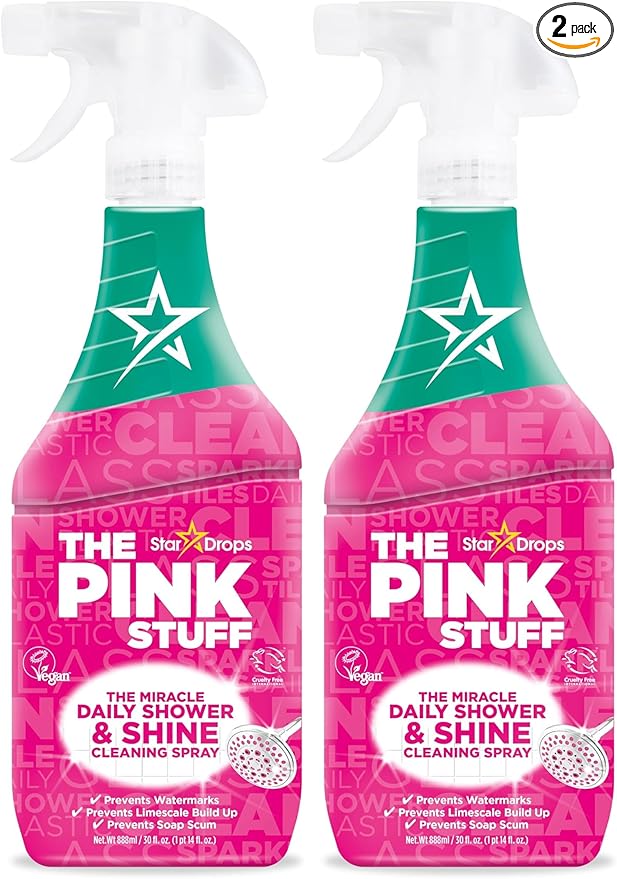 The Pink Stuff Miracle Daily Shower & Shine Spray – 30oz Bathroom Cleaner for Glass,Tile,Mirrors & Chrome – Prevents Soap Scum-& Watermarks-– No Rinse Spray-& Leave Formula,(Pack of 2)