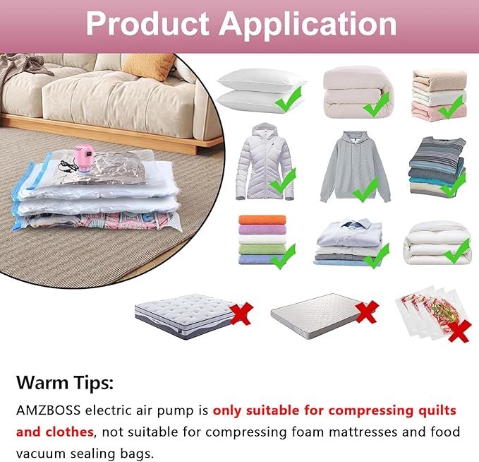 Electric Pump for Vacuum Storage Bags, Portable Vacuum Bag Pump, Electric Vacuum Pump for Storage Bags, Great for Various Vacuum Seal Bags for Clothing,Blankets,Bedding- Pink (No Bags)