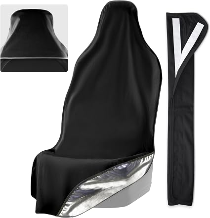 EliteSport Front Seat Cover and Seatbelt Cover - Black Car Seat Towel and 20in Car Seat Belt Cover for All Vehicles - Se