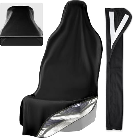 EliteSport Front Seat Cover and Seatbelt Cover - Black Car Seat Towel and 20in Car Seat Belt Cover for All Vehicles - Se