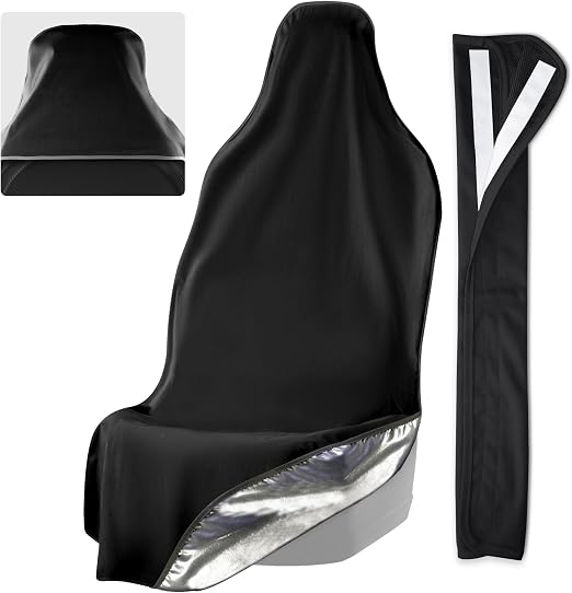 EliteSport Front Seat Cover and Seatbelt Cover - Black Car Seat Towel and 20in Car Seat Belt Cover for All Vehicles - Se