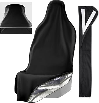 EliteSport Front Seat Cover and Seatbelt Cover - Black Car Seat Towel and 20in Car Seat Belt Cover for All Vehicles - Se