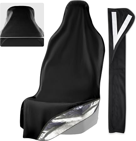EliteSport Front Seat Cover and Seatbelt Cover - Black Car Seat Towel and 20in Car Seat Belt Cover for All Vehicles - Se