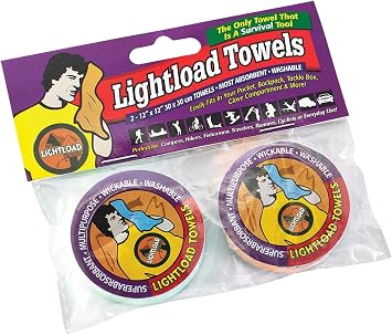 Lightload Towels Two 2 Packs Quick Dry, Most Absorbent 12x12 Inches .2oz.