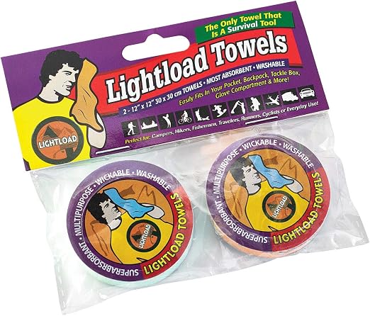 Lightload Towels Two 2 Packs Quick Dry, Most Absorbent 12x12 Inches .2oz.