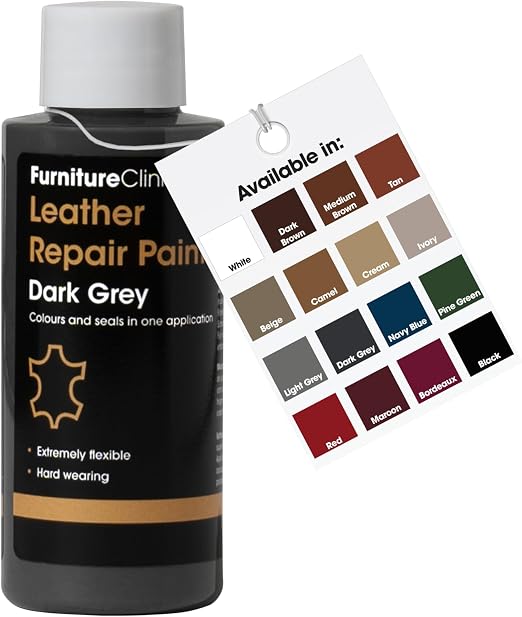 Furniture Clinic Leather Repair Paint | 2-in-1 Seal and Color | Use on Scratches, Tears, and Holes in Car Seats, Furnitu