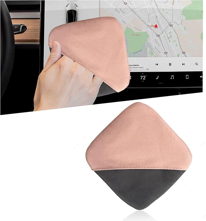 Car Screen Cleaner, Square Microfiber Cloth Non-Scratch Auto Touchscreen Cleaning Wipes, Foldable Touch Screen Pad Universal Cleaning Tool for Vehicle Dashboard Display (Pink & Gray)