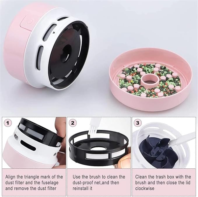 Huacan Diamond Painting Accessories Vacuum Cleaner Mini Desktop Sweeper Organizer Stray Drill Clean Diamond Art,Pink