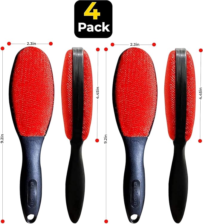 ezclean 4Pack Red Color Lint Brush for Clothes Furniture Couch, Lint Brush Pet Hair Remover for Clothes Brush, Reusable Lint Brushes for Pet Hair,Velvet Brush, Pet lint Brush, Fabric Brush