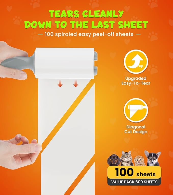 Lint Rollers for Pet Hair Extra Sticky, 600 Sheets Mega Value Set with 3 Upgraded Handles, 6 Rollers Portable Pet Lint Remover for Clothes, Furniture, Carpet, Dog & Cat Hair