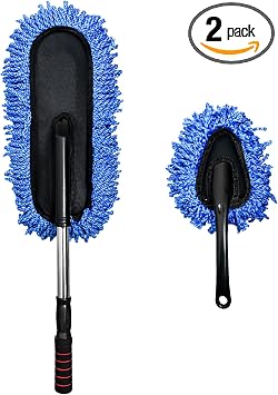 2 PCS Microfiber Car Dusters, Scratch Free Auto Interior Cleaning Brush with Extendable Handle, Multipurpose Soft Exteri