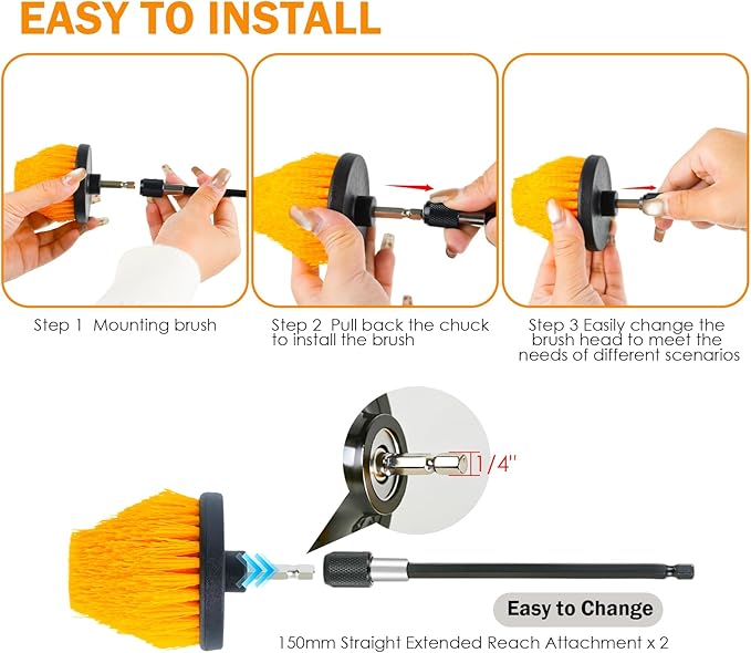 18PCS Drill Brush Attachments Set, Power Cleaning Scrub Brushes with Scrub Pads, Sponge, Extend Long Attachment, Cleaning Brush Supplies for Bathroom Bathtub, Grout, Tile, Sinks, Corners, Car Wheel