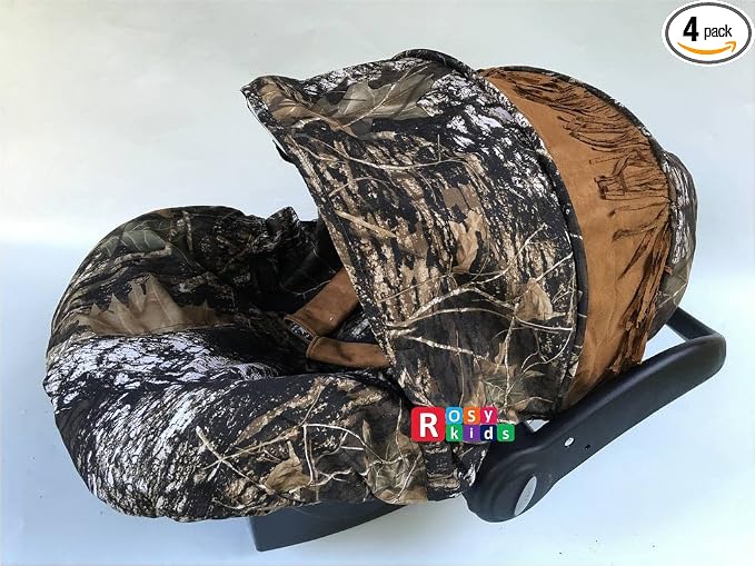 Rosy Kids Infant Carseat Canopy Cover 3pc Whole Caboodle, Baby Car Seat Cover Outdoor Kit, Oak Tree Camouflage Faux Sued