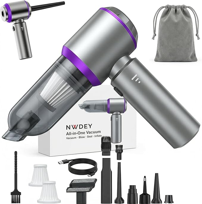 NWDEY Car Vacuum Cleaner High Power 20000Pa – Cordless Handheld Mini Vacuum & Air Duster for Car Detailing, 3-Speed Brushless Motor, 6000mAh Battery (Upgraded Purple)