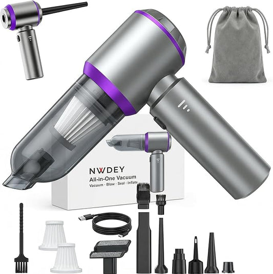 NWDEY Car Vacuum Cleaner High Power 20000Pa – Cordless Handheld Mini Vacuum & Air Duster for Car Detailing, 3-Speed Brushless Motor, 6000mAh Battery (Upgraded Purple)