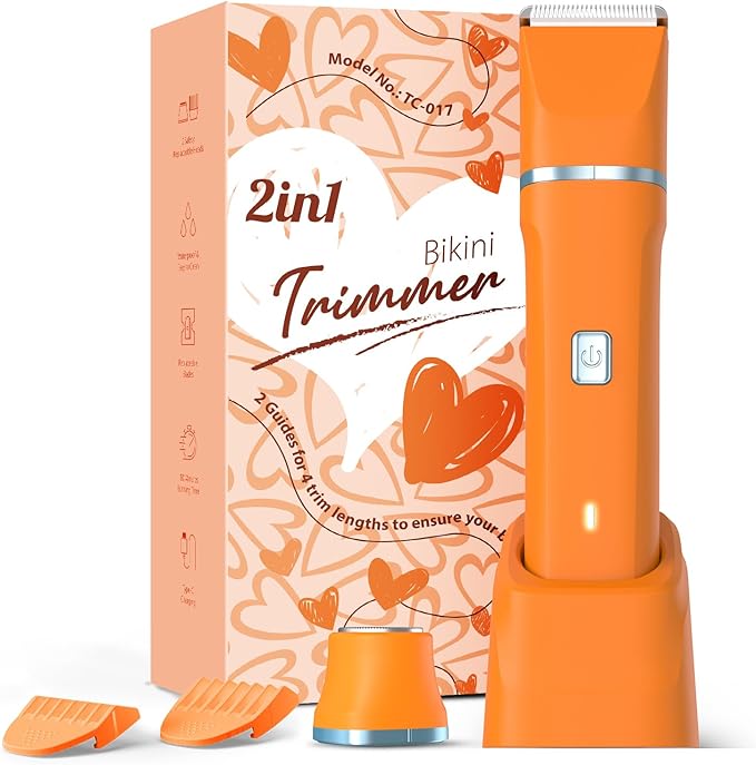 Electric Razor for Women Men - Wet Dry Shave, Waterproof Bikini Trimmer, Pubic Hair Removal Shaver with Hypoallergenic Ceramic Blades, Facial & Body Groomer, USB Recharge, Birthday Gifts - Orange