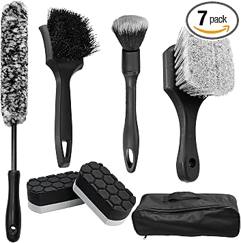 7Pcs Car Wheel Brush Kit, Tire Wheel Cleaner Brush, Soft-bristled Rim Brush, Tire Shine Applicator Pad, Car Detailing Br