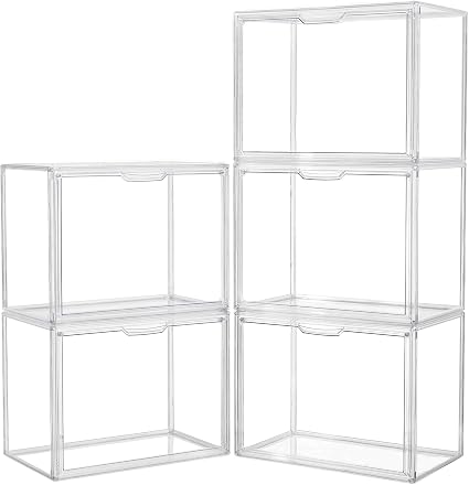 LXLXXL Acrylic Box Display Case, 5-Pack XL Stackable Storage Bins with Lid