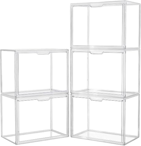 LXLXXL Acrylic Box Display Case, 5-Pack XL Stackable Storage Bins with Lid