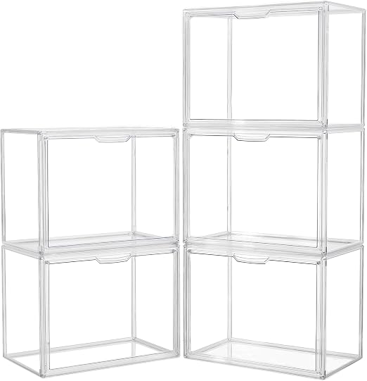 LXLXXL Acrylic Box Display Case, 5-Pack XL Stackable Storage Bins with Lid