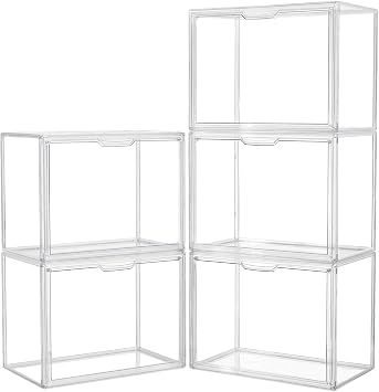 LXLXXL Acrylic Box Display Case, 5-Pack XL Stackable Storage Bins with Lid