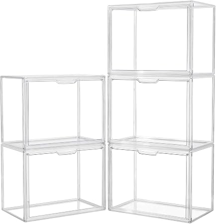 LXLXXL Acrylic Box Display Case, 5-Pack XL Stackable Storage Bins with Lid