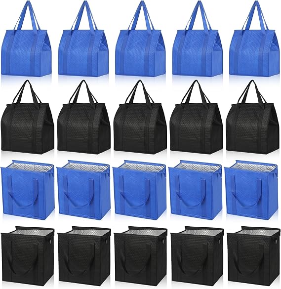 VZZNN 20 Pack Insulated Grocery Cooler Bag, Reusable Foldable Zipper Tote