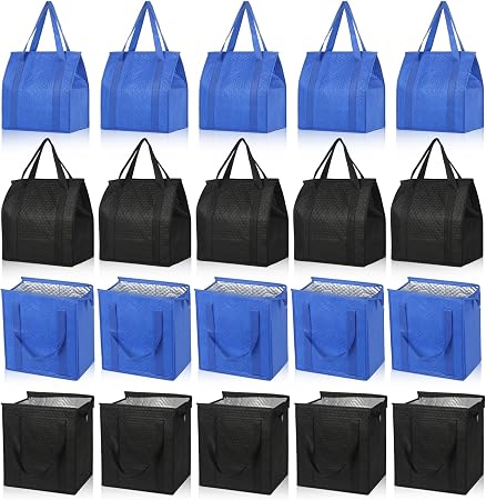 VZZNN 20 Pack Insulated Grocery Cooler Bag, Reusable Foldable Zipper Tote