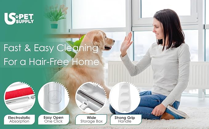 Pet Hair Remover Roller -Reusable, Self Cleaning Lint Roller for Pet Hair Removal on Furniture, Carpets, Clothes & Car Seats-Dog & Cat Hair Remover No Sticky Tapes (White)