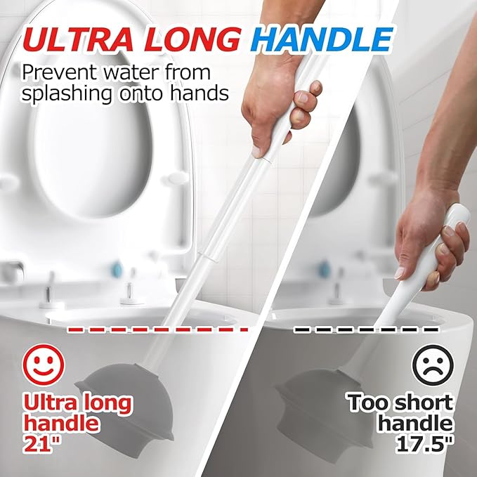 FORASTO 2Pack 2 in 1 Toilet Brush and Plunger Set, Toilet Bowl Brush Plunger Set,Extended Handle Plunger,Bathroom Cleaning Tools,Toilet Brush Plunger Combo,Cleaning Brush（Pearl White，21inch）