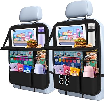 1 Pack Car Backseat Organizer with Tray, Tablet Holder for Kids Trip