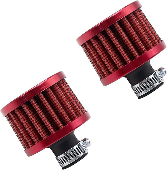 2Pcs 12mm Air Filter Mini Universal Vent Crankcase Cold Air Intake Breathe Filter for Car and Motorcycle (Red)