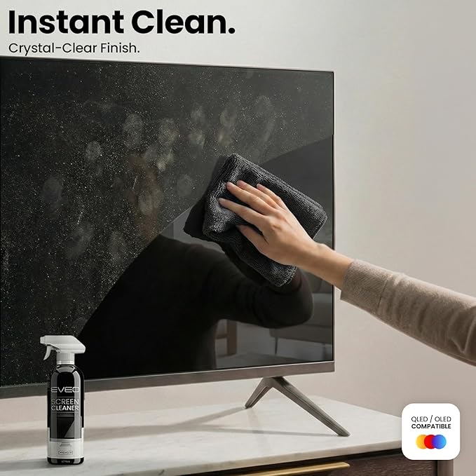 EVEO® Screen Cleaner Spray Kit (Streak-Free) TV Screen Cleaner for Smart TV, LCD, LED, OLED | Computer Screen Cleaner Spray and Wipe Microfiber Cloth - TV, Monitor, Laptop, iPad, Car - 6.7oz 4 Pack