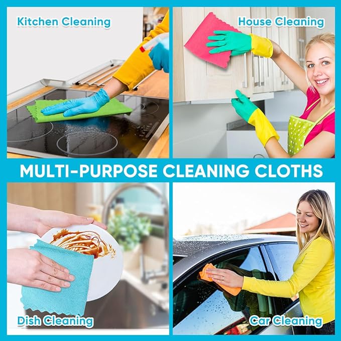 Orighty Microfiber Cleaning Cloth, 24 Pack Highly Absorbent Cleaning Rags, Household Cleaning Supplies, Reusable Microfiber Towels Lint Free Cloths for House, Kitchen, Car Care, 12x11 inch