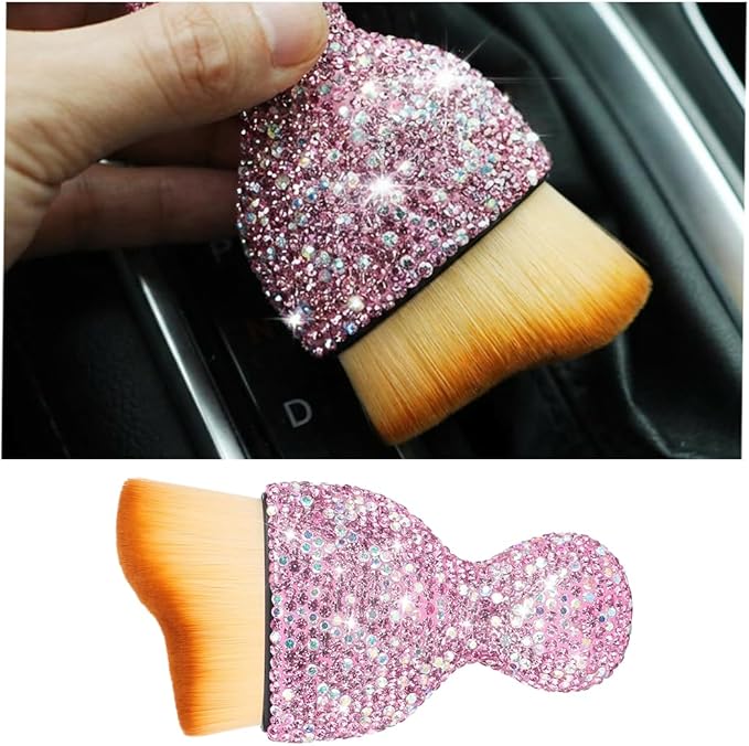 zipelo Auto Interior Dust Brush, Car Detailing Cleaning Brush with Diamond, Bling Handle Soft Bristles Dusting Tool, Scratch Free Dirt Clean Brushes for Vehicle Dashboard, Air Conditioner Vent (Pink)