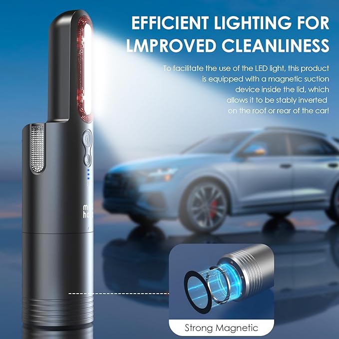 Minthouz Car Vacuum,Mini Portable Cordless Hand held Vacuum Powerful Suction Equipped with LED Light,Large Capacity Battery and USB 3.0 Fast Charging Tech,for Car,Home, Office