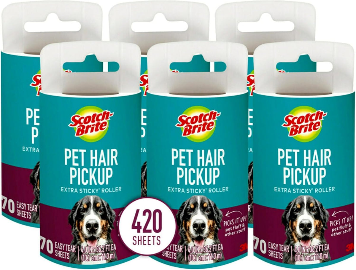 Pet Hair Extra Sticky Lint Roller,420 Sheets Total, 6 Pack
